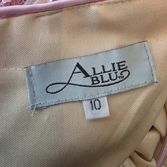 Allie Blu Pink/Cream Sequin Halter Backless Lace-up  Bodycon Formal Prom Dress - Picture 9 of 13